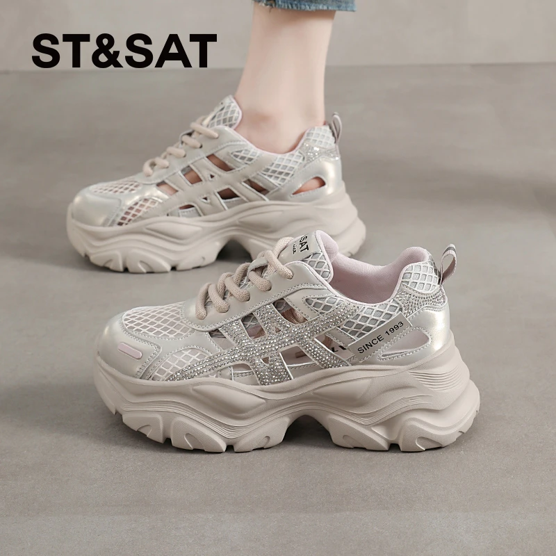 星期六镂空老爹凉鞋女2025夏季新款网面透气增高百搭户外休闲鞋