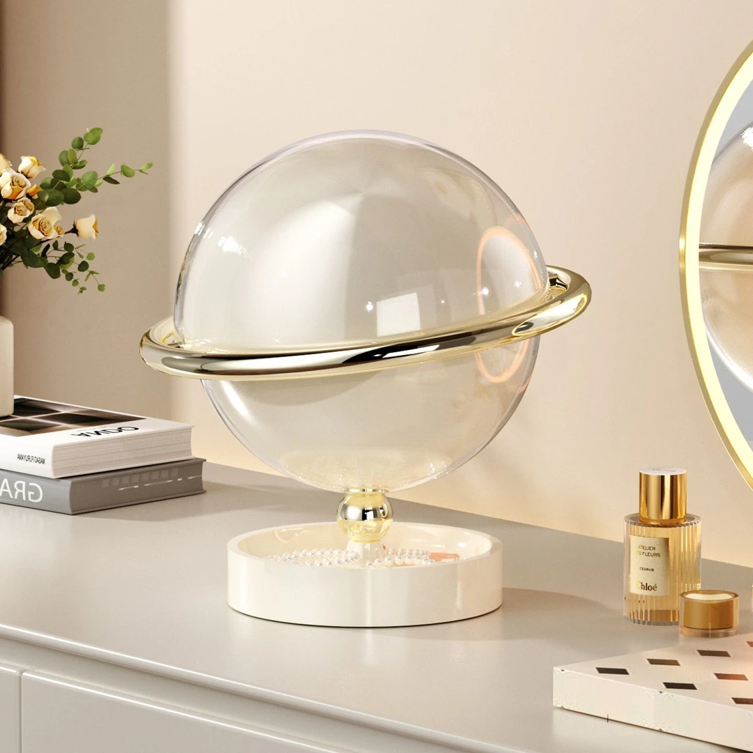 轻奢星球桌面收纳盒可爱防尘玄关摆件钥匙收纳托盘零食玩具储物盒