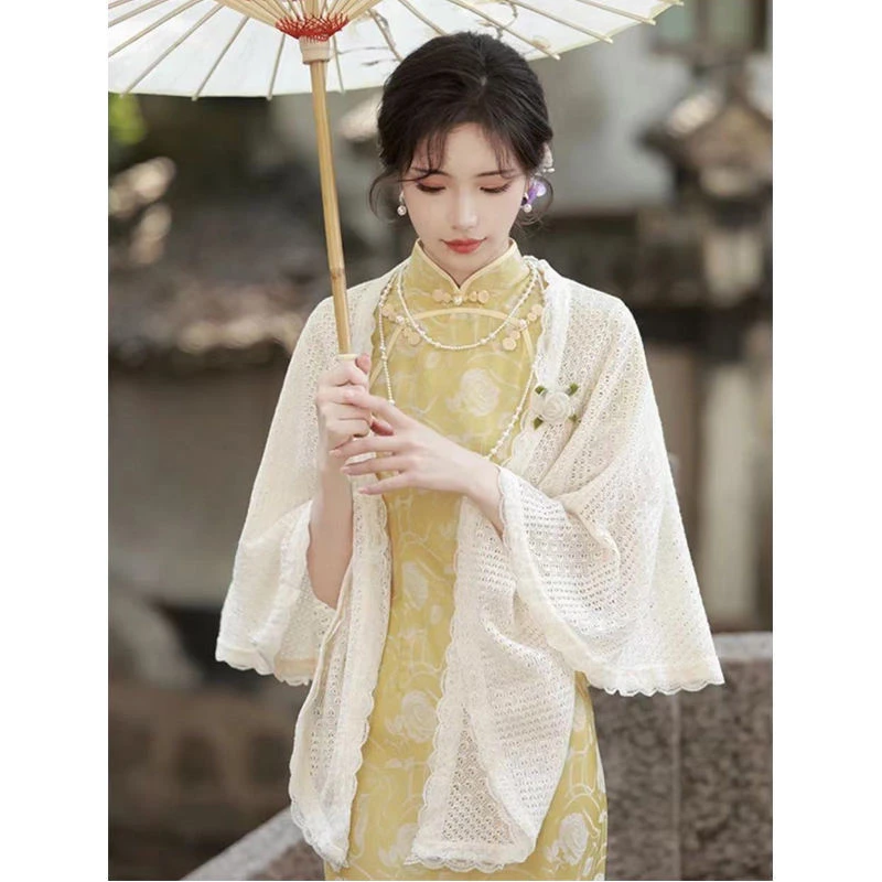 新款复古中式国风复古旗袍披肩镂空百搭优雅针织外套气质开衫文艺