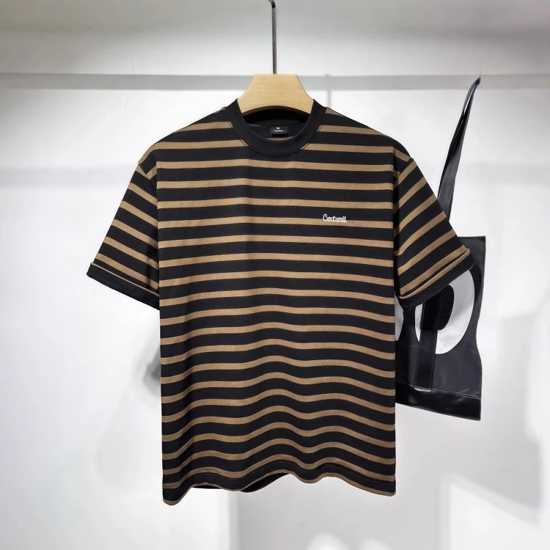 美式潮牌经典条纹短袖t恤男2025新款夏季宽松半袖体恤刺绣海魂衫