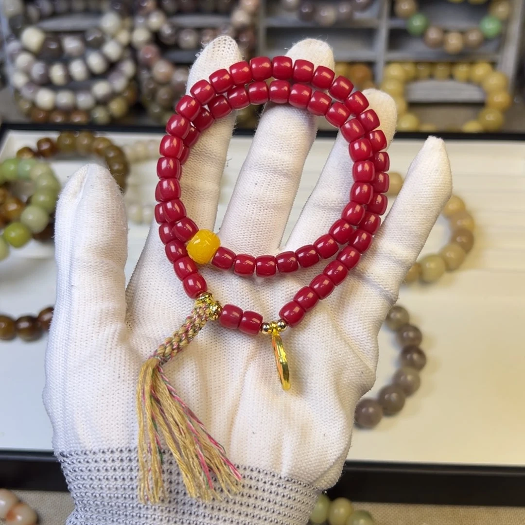 菩提根/象牙果手串红菩提直切卡7双圈