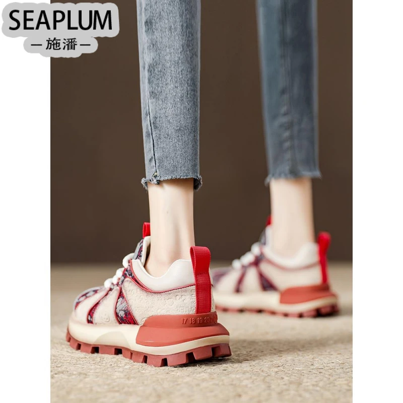 SEAPLUM百搭小蛮腰红色阿甘鞋女韩系运动鞋2025新款女鞋显脚小老