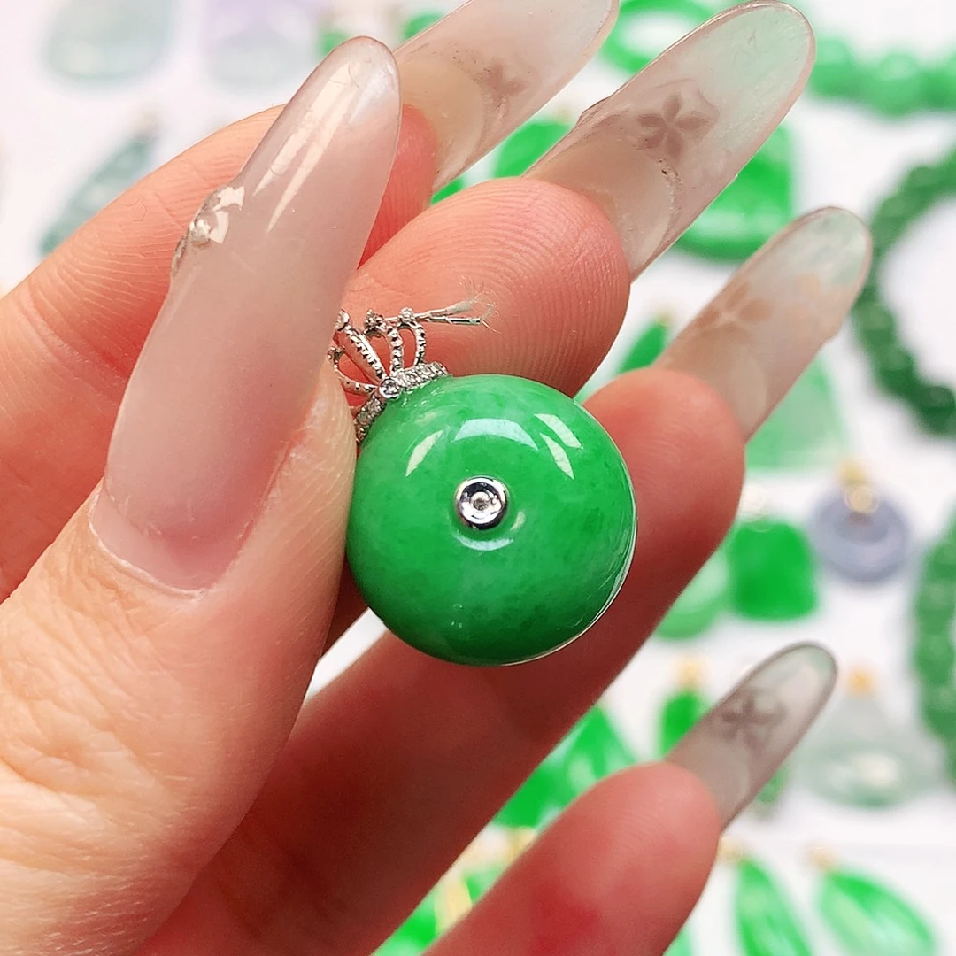 吊坠(不含链)18K金镶嵌翡翠