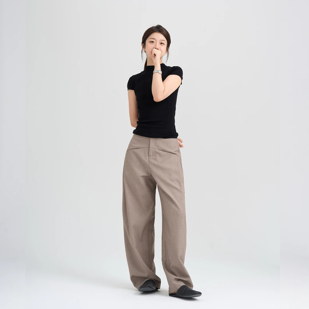 Multi Math雅痞弧裤/秋冬厚高级感女宽松弯刀阔腿通勤休闲西装裤