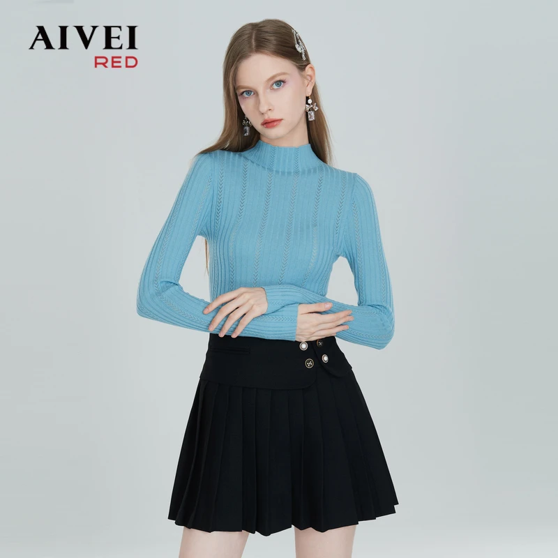 AIVEI欣贺艾薇冬季半高领镂空打底针织衫P0660168