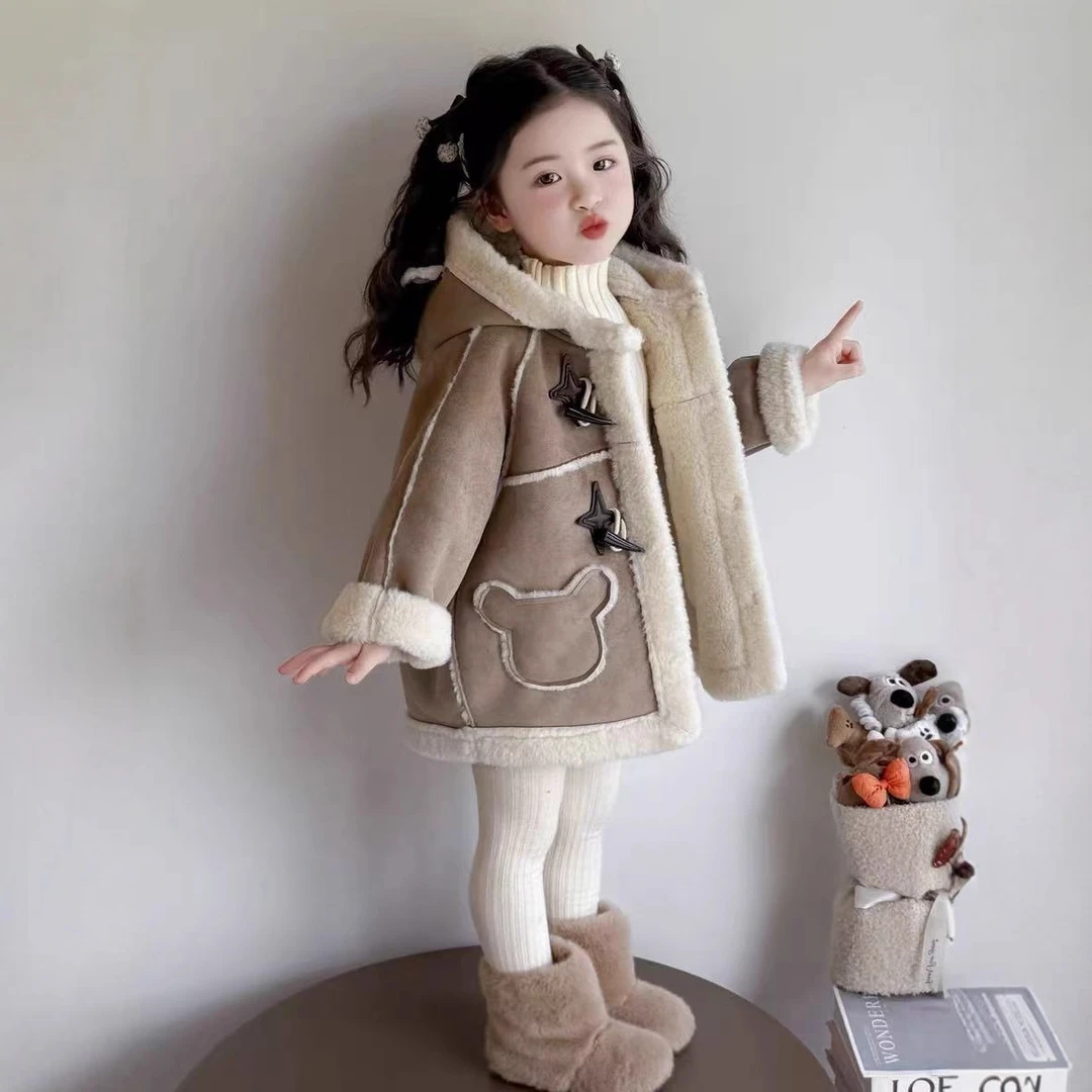 女童加绒外套冬新款儿童洋气冬季皮毛一体宝宝超好看毛毛衣31312