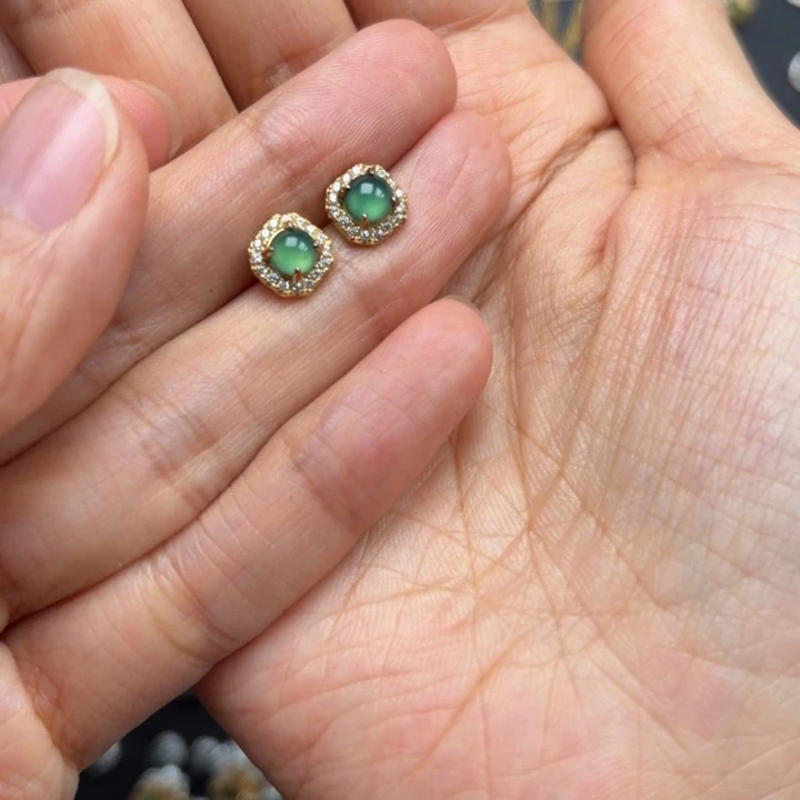 翡翠银S925镶嵌耳饰