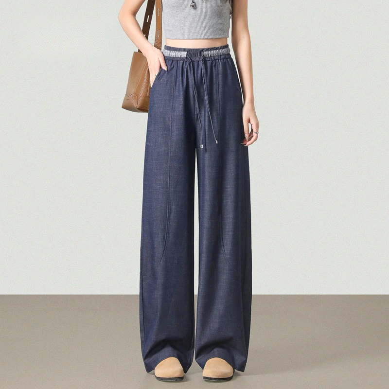 范斯玛仿牛仔阔腿裤女夏季2025年新款高腰垂感直筒宽松香蕉裤子