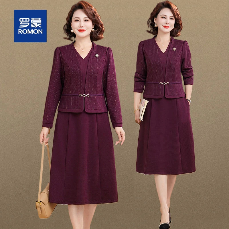 罗蒙妈妈婚宴礼服连衣裙平时可穿新款中老年秋装喜婆婆套装裙子女