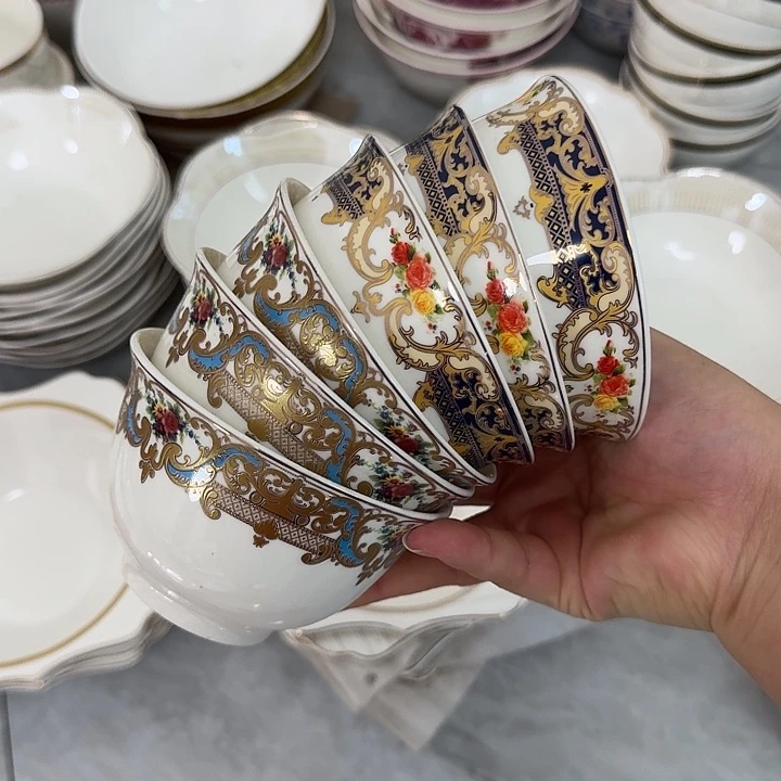 奥****瓷4英寸蓝金米饭碗6个微瑕款