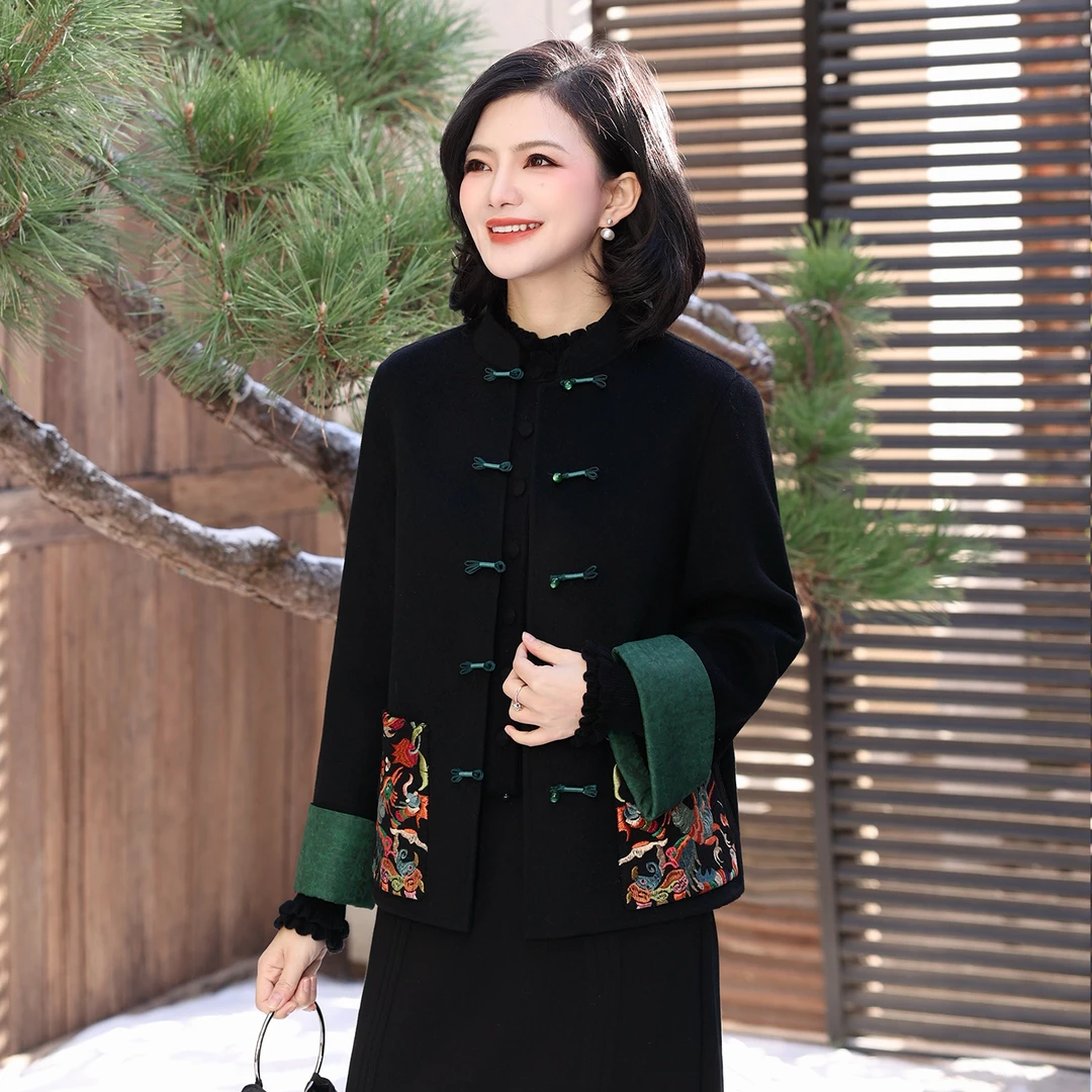 【新中式双面呢大衣】枫竺阿楠anan国风刺绣盘扣毛呢羊毛外套女秋冬