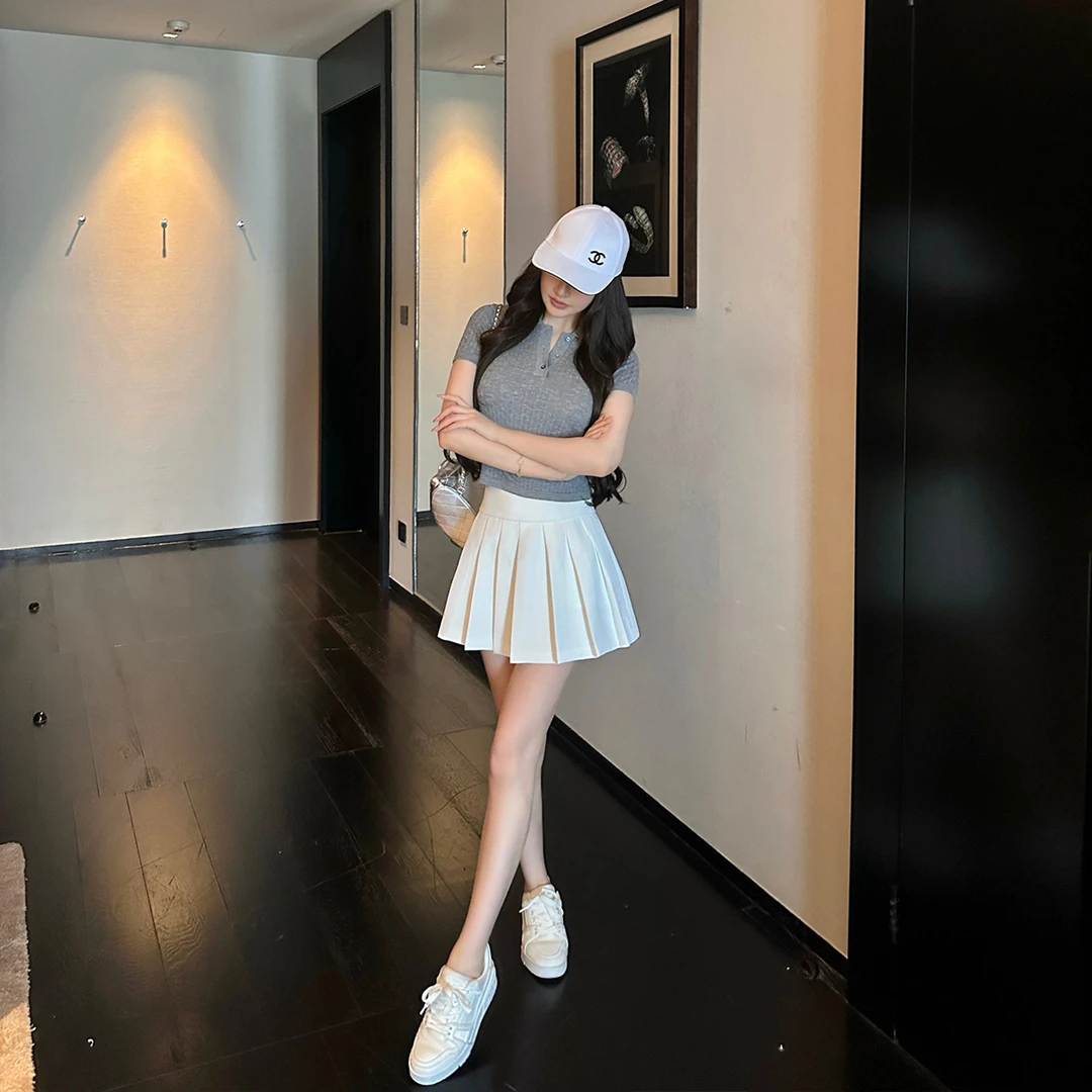 SX善喜纯色学院风百褶裙女减龄高腰A字半裙少女气质纯系时尚短裙