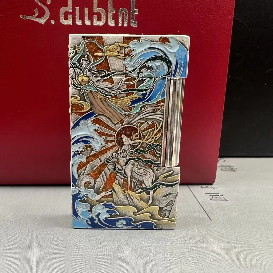 都柏特九色鹿mini纯铜超薄斜火加气精雕打火机男士