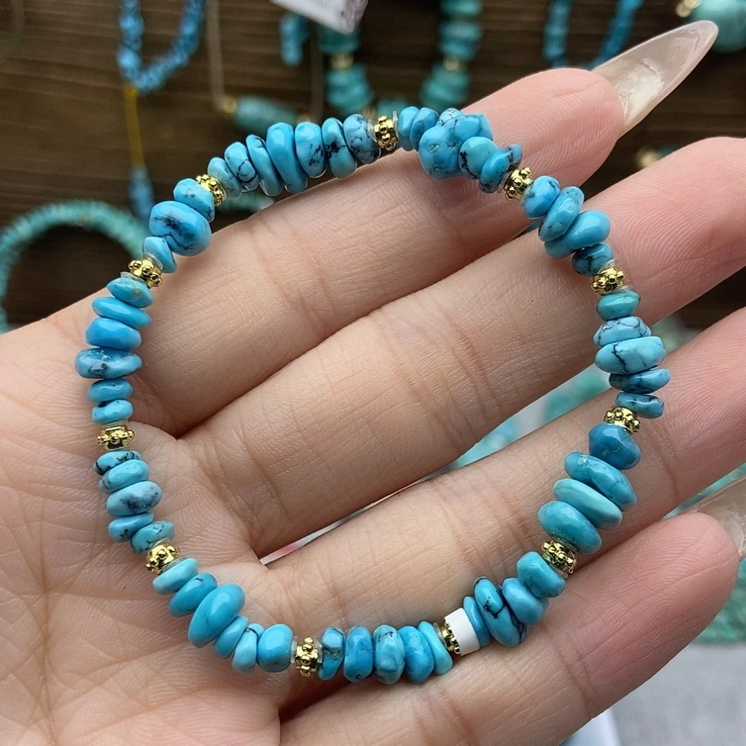 绿松石未镶嵌高瓷蓝藏扣手串