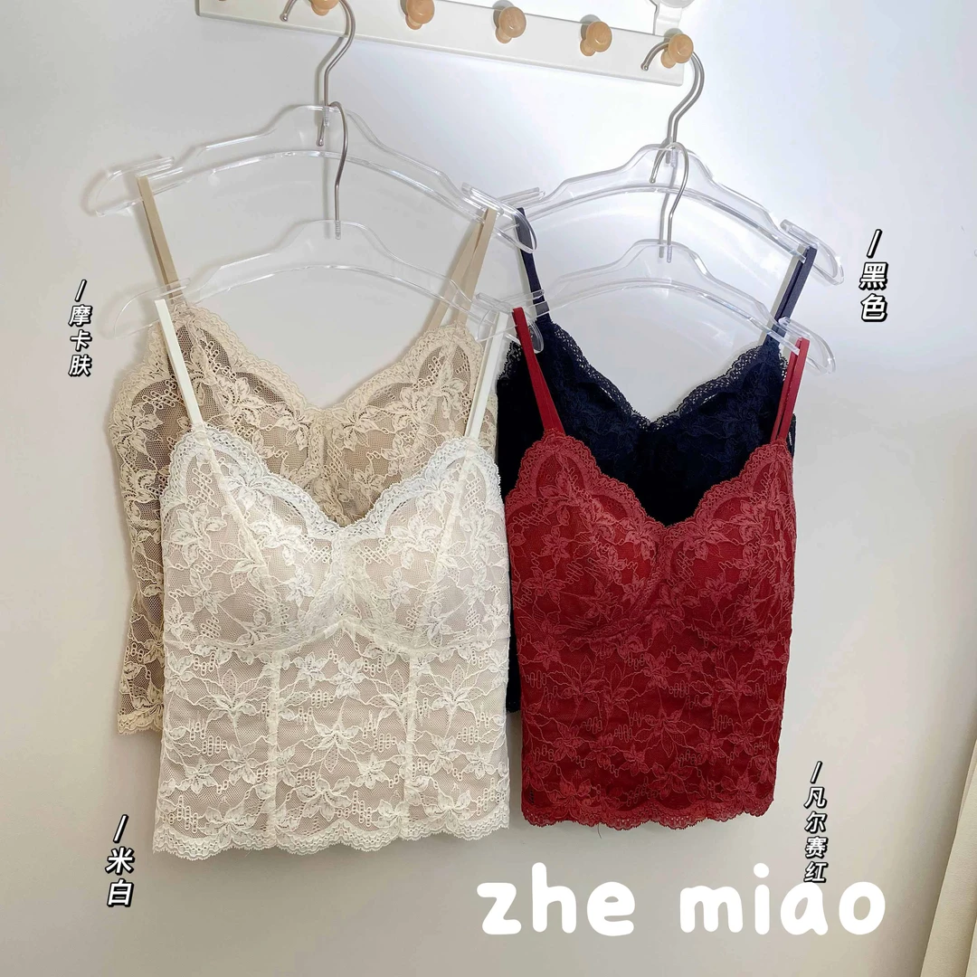 zhemiao早秋新款设计师蕾丝V领美背吊带亲肤透气时尚百搭外穿6099