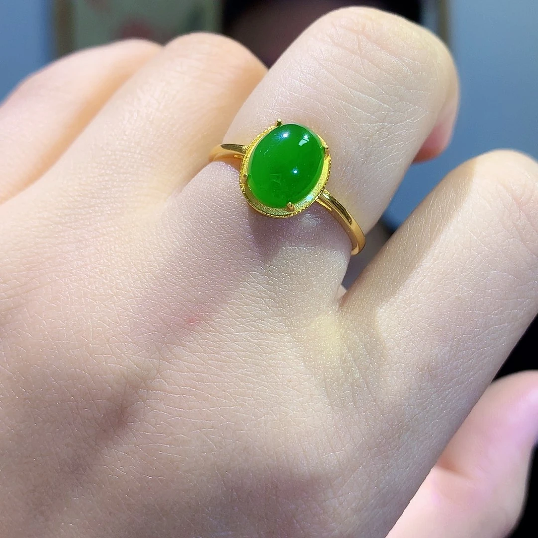 和田玉（碧玉）戒指银S925镀金镶嵌