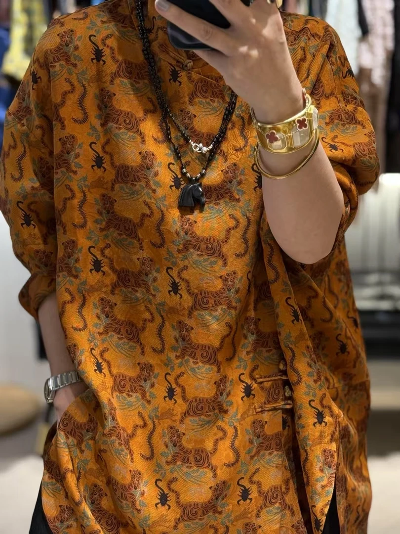 【虎镇五毒】新中式国风高级设计感桑蚕丝香云纱上衣复古唐装中国风