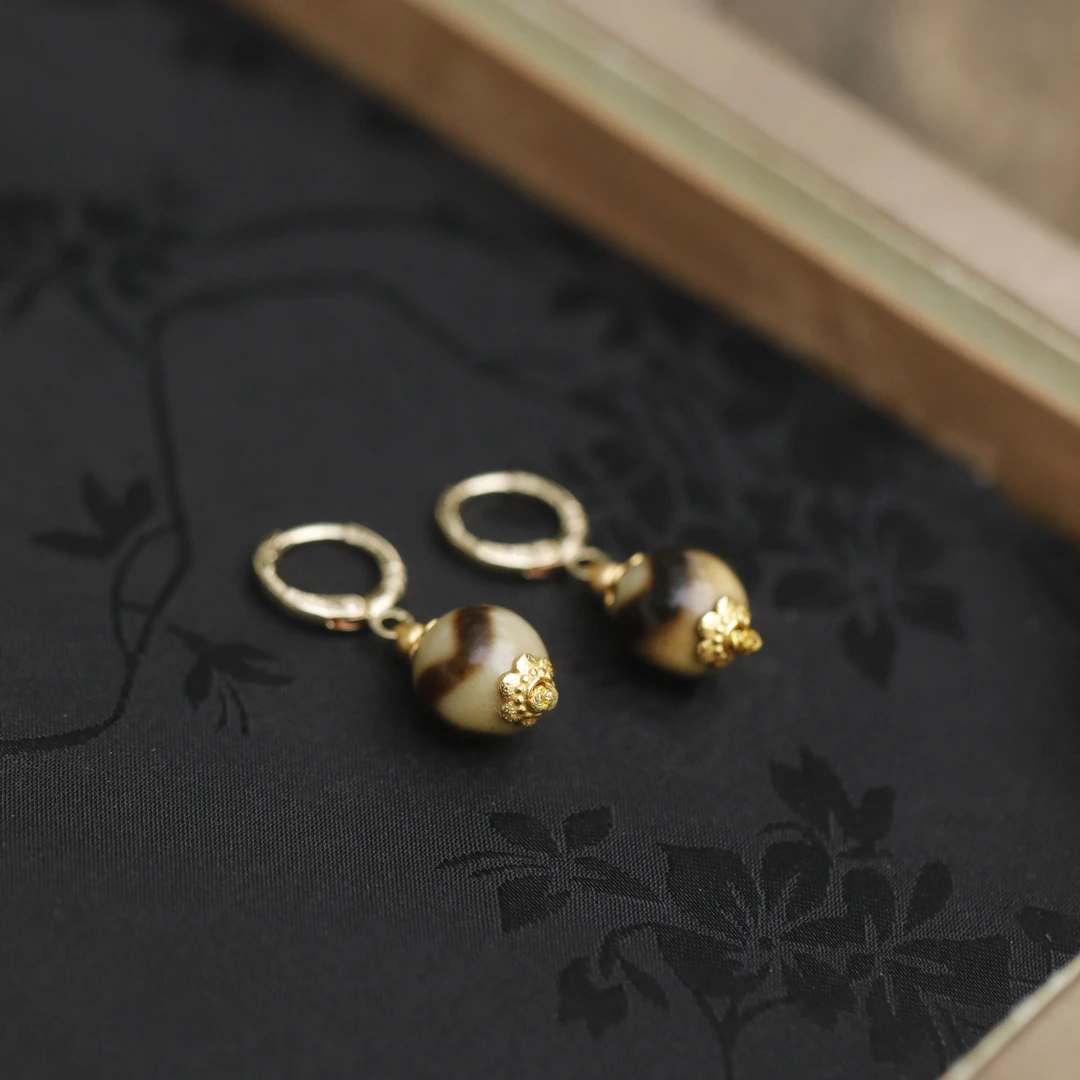 麦麦【晚悠】天然玛瑙（覆膜）天珠+925银配件 耳环 多样性发一