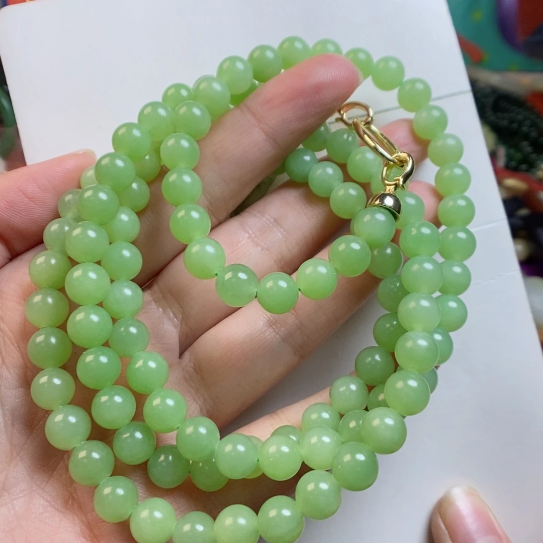 和田玉手链未镶嵌落**吻翠青