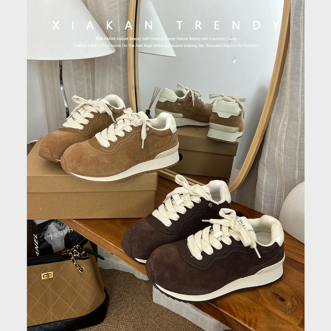 夏侃XIAKAN 系带透气低跟时尚休闲鞋阿甘鞋女鞋厚底小众