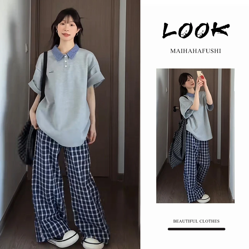 夏季一整套女装2025新款韩版宽松遮肚显瘦中长袖上衣休闲裤两件套