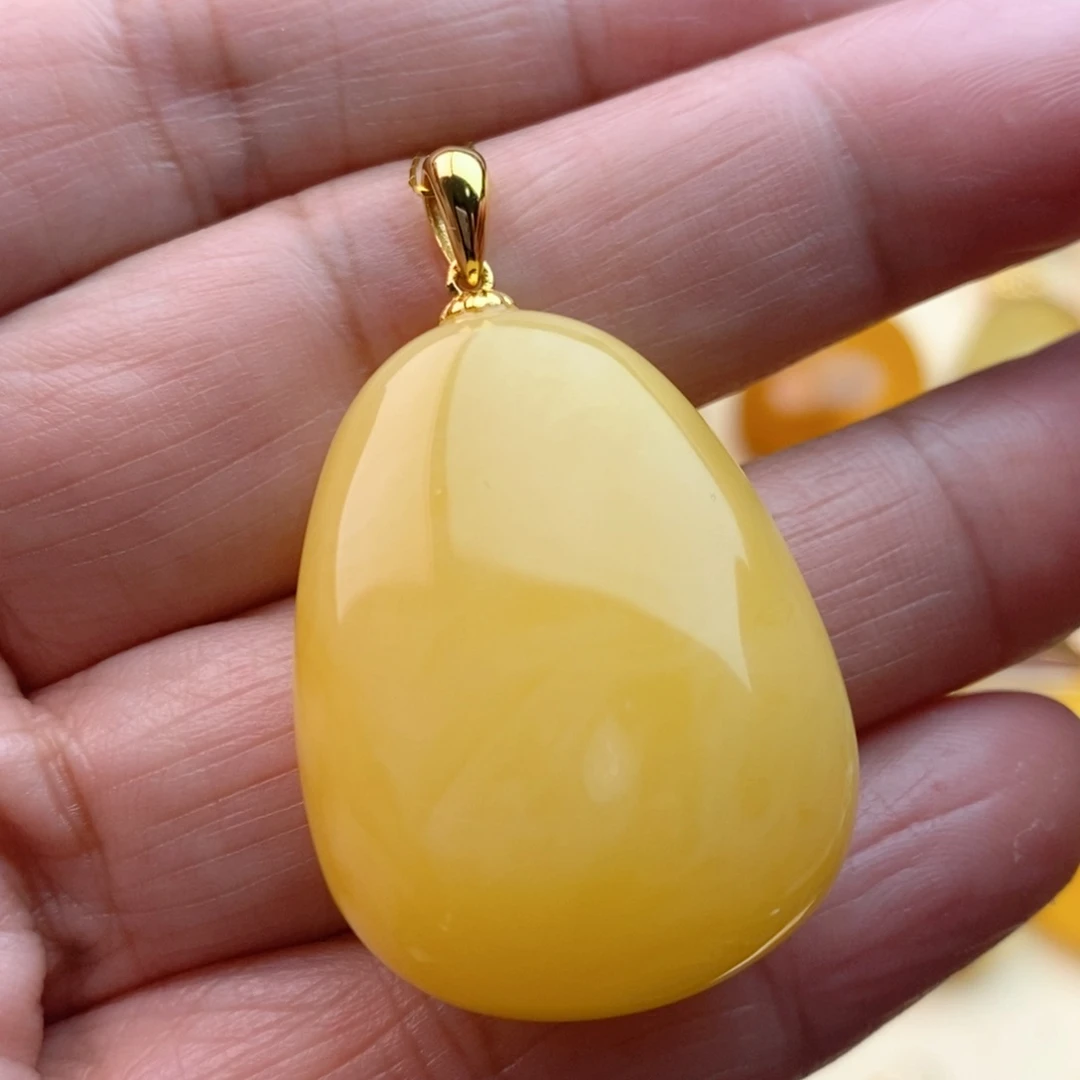 琥珀颈饰银S925镀金镶嵌