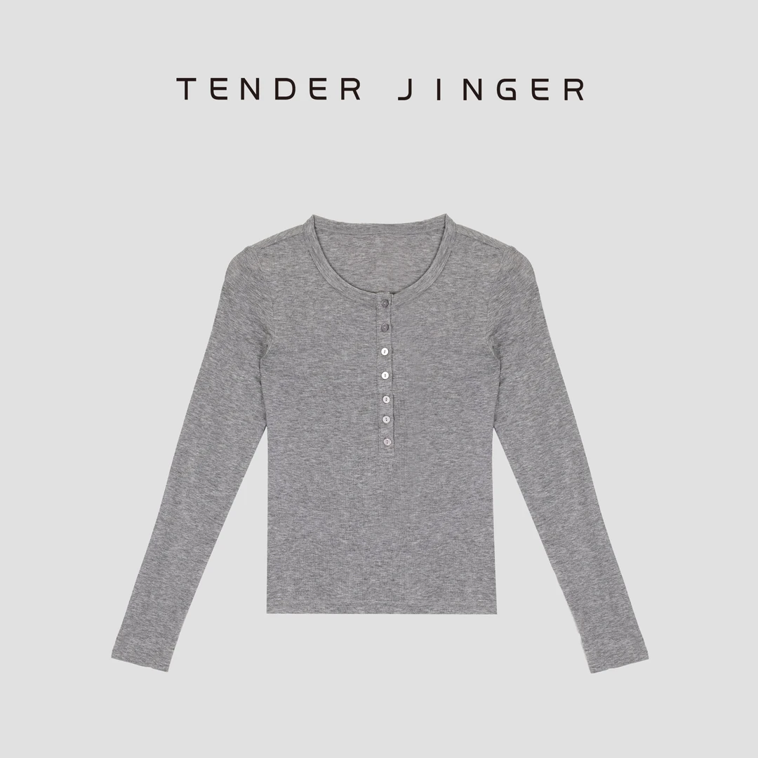 Tender Jinger圆领七粒扣亨利领打底衫T53HHH30567