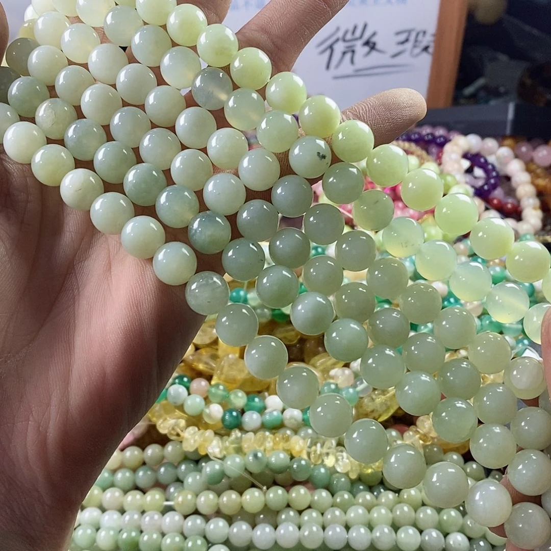 玛瑙/玉髓珠宝半成品未镶嵌一条天然10mm岫玉圆珠