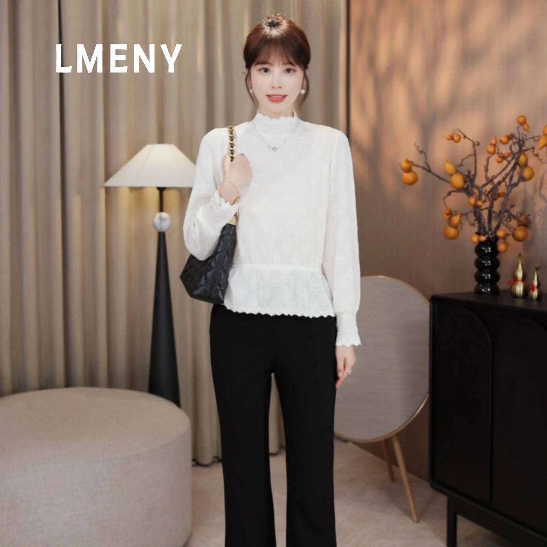 LMENY“细腰打底”会呼吸的软绒！软糯收腰羽毛蕾丝打底衫25CC030