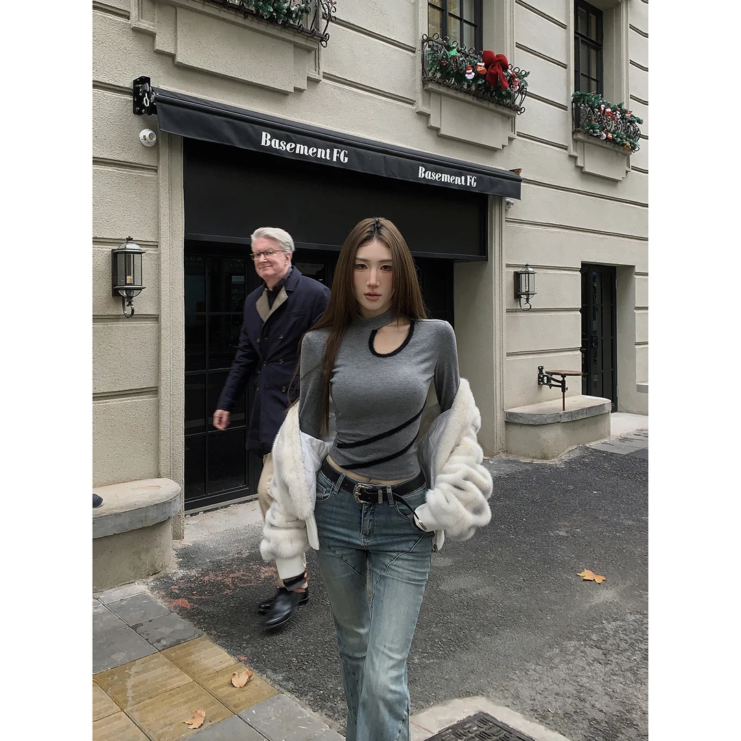 DREAM SEVEN77 陷阱设计感显瘦百搭高领内搭正肩T恤短款QT26485