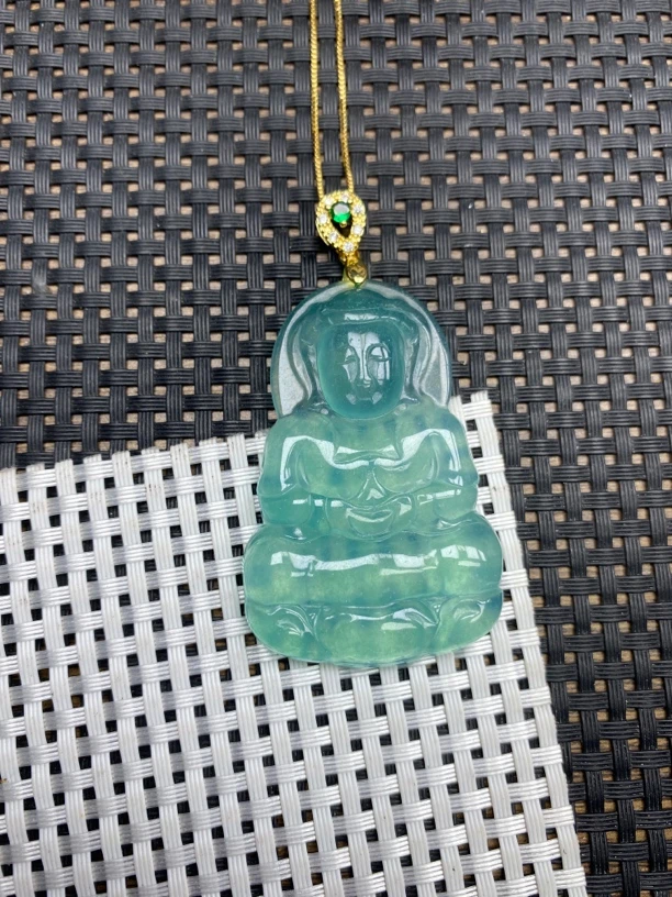 冰蓝油青观音吊坠903