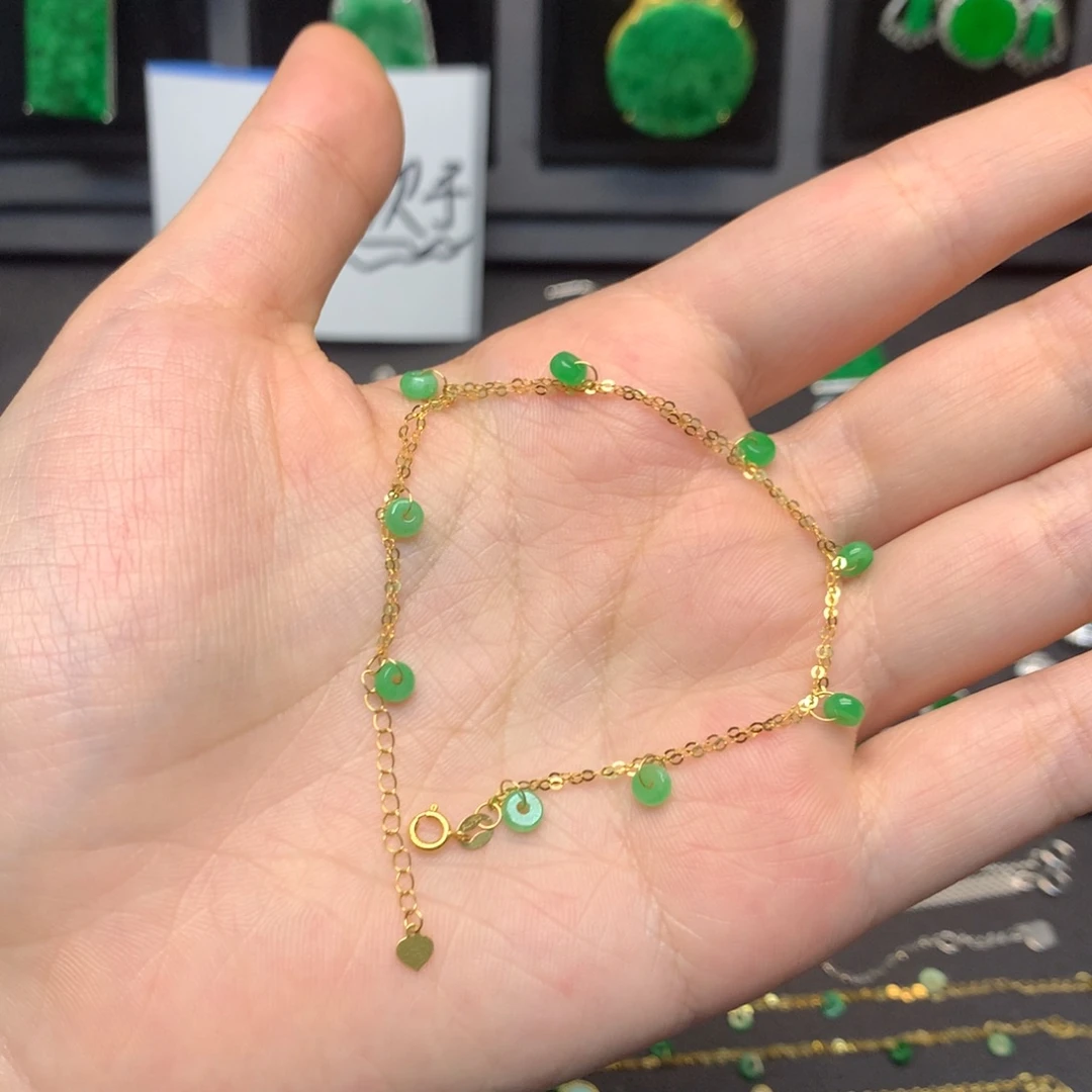 翡翠18K金镶嵌手链有纹裂