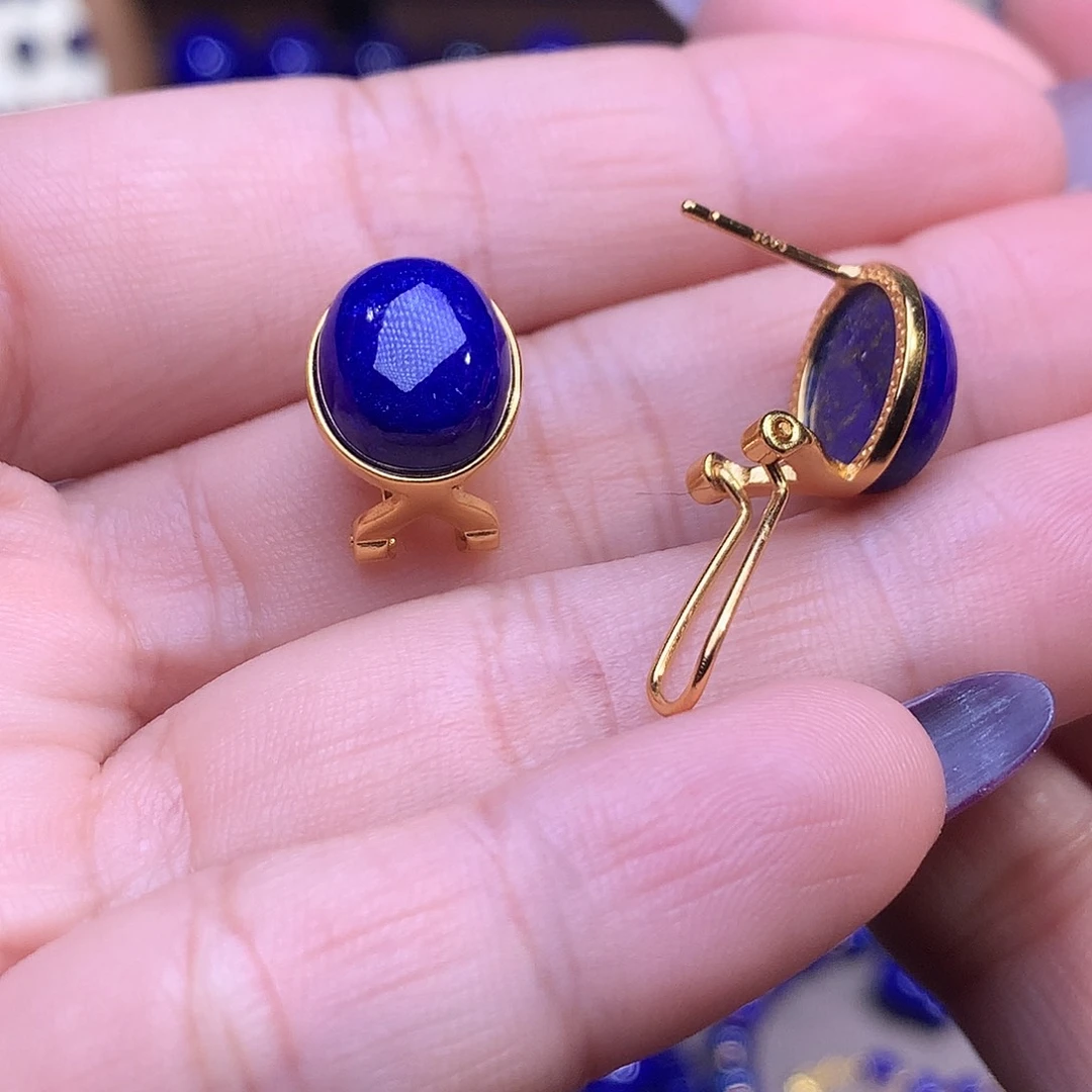 青金石银S925镶嵌耳饰13.1m