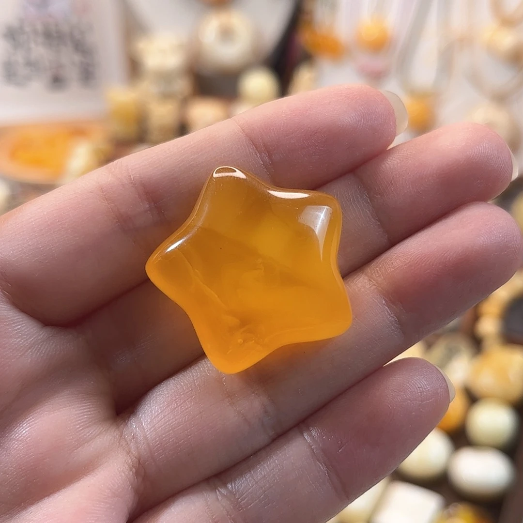 琥珀颈饰未镶嵌焦皮芬达五角星星吊坠满蜜满蜡惊艳百搭