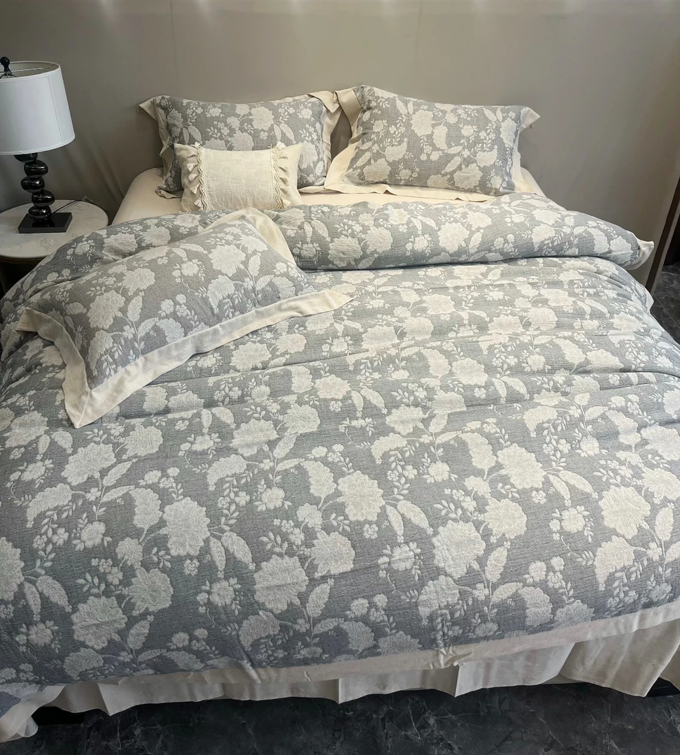 【雅韵】中古风轻奢宽边棉麻色织三层纱四件套