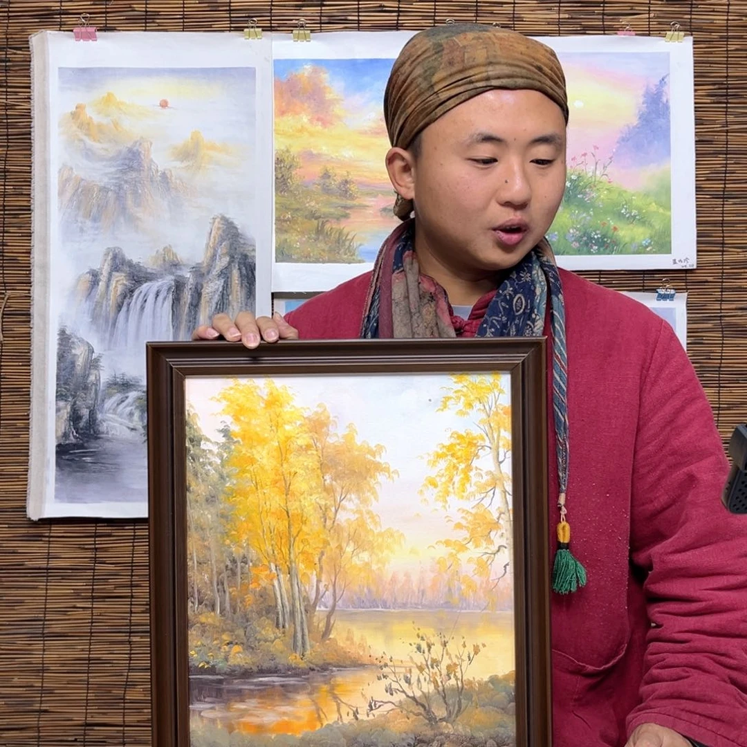 油画行路人小院绘画作品竞拍