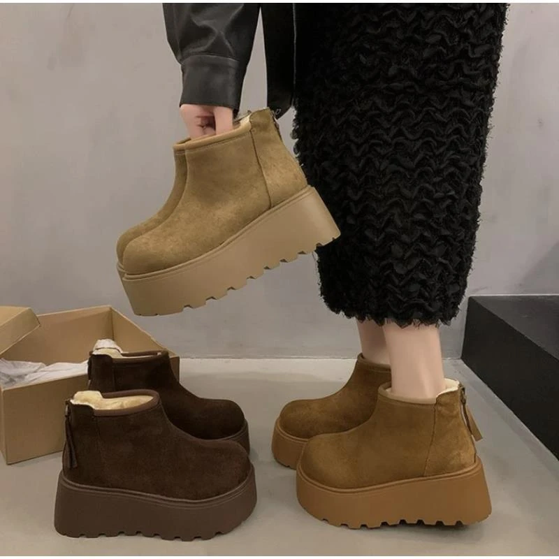 小个子新款增高保暖防滑百搭雪地靴厚底时尚休闲冬季女款棉鞋通-G