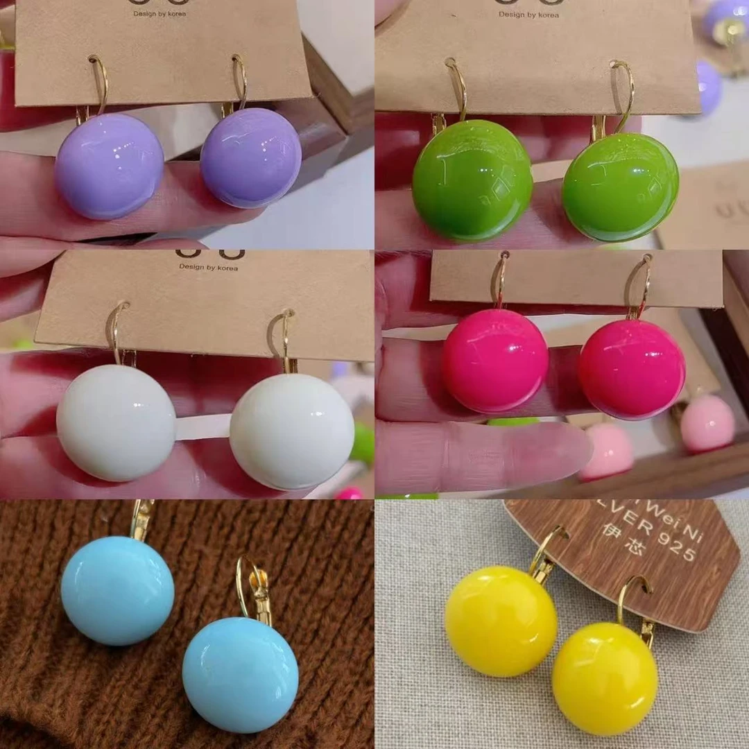合金树脂耳饰 日韩彩色圆球简约几何耳环女高级感气质新款耳坠