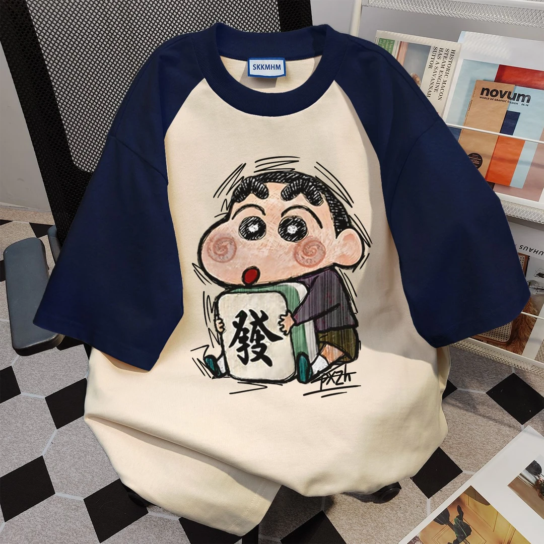 100%纯棉2026夏季美式高街卡通印花短袖t恤女中长款休闲宽松上衣