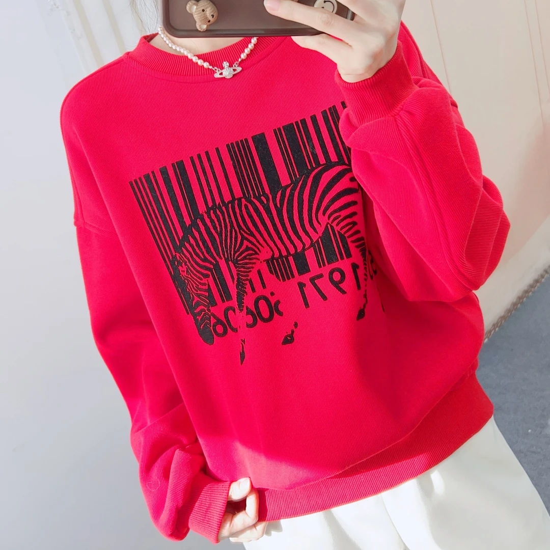 089时尚韩版百搭休闲宽松印花加绒套头卫衣1089/GP