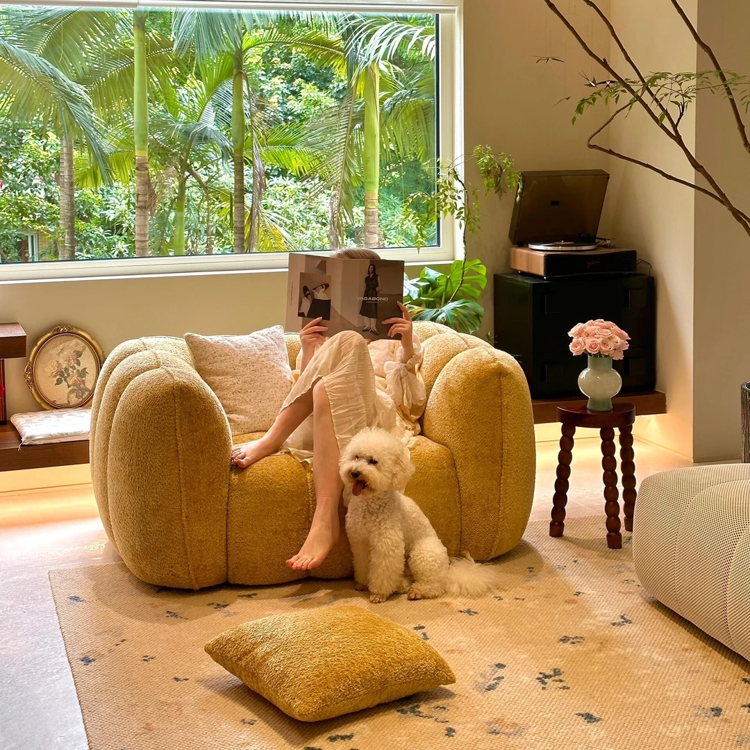 阑珊阁复古南瓜单人沙发客厅奶油风单人座椅可躺卧室懒人休闲椅