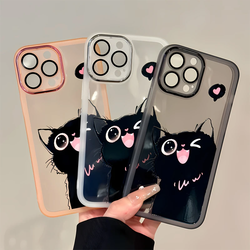 适用苹果16pro金属镜框15防摔个性mate70手机壳华为p爱心大眼萌猫