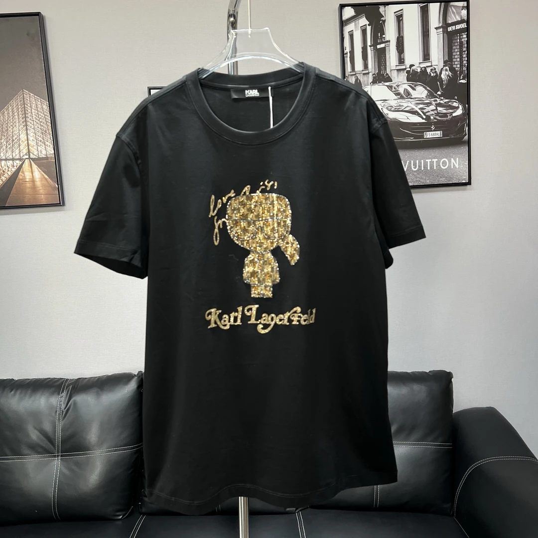 全新未使用 KARL LAGERFELD/卡尔拉格斐 金色大logoT恤149470