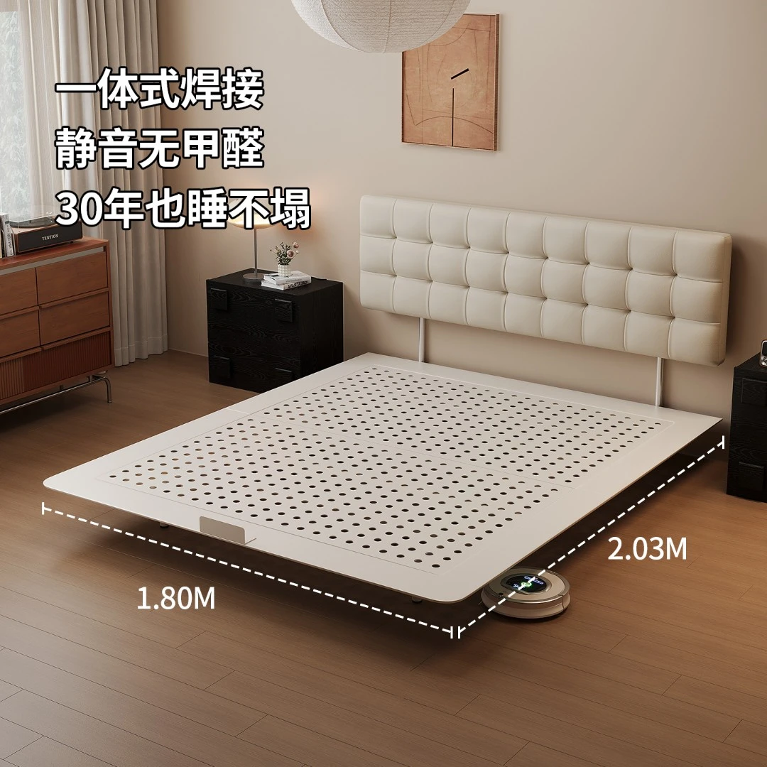 现代简约卧室碳素钢悬浮小户型不锈钢床架极简真皮主卧床无甲醛