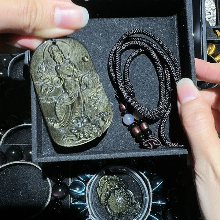 虎***9黑曜岩未镶嵌项链