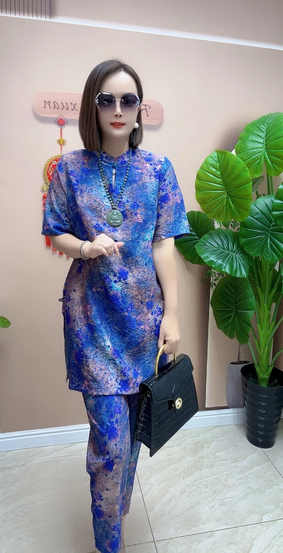 新品蓝色星空国潮套装