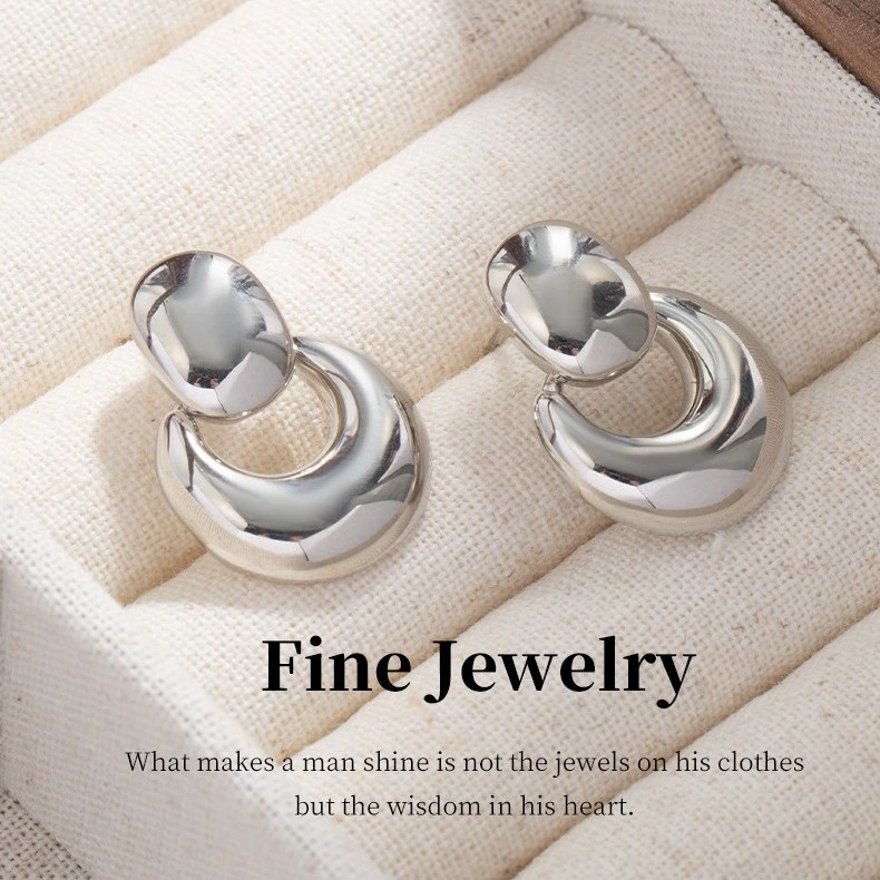 925银耳饰 冷淡风金属耳钉简约时尚通勤耳饰925高级感银针耳环