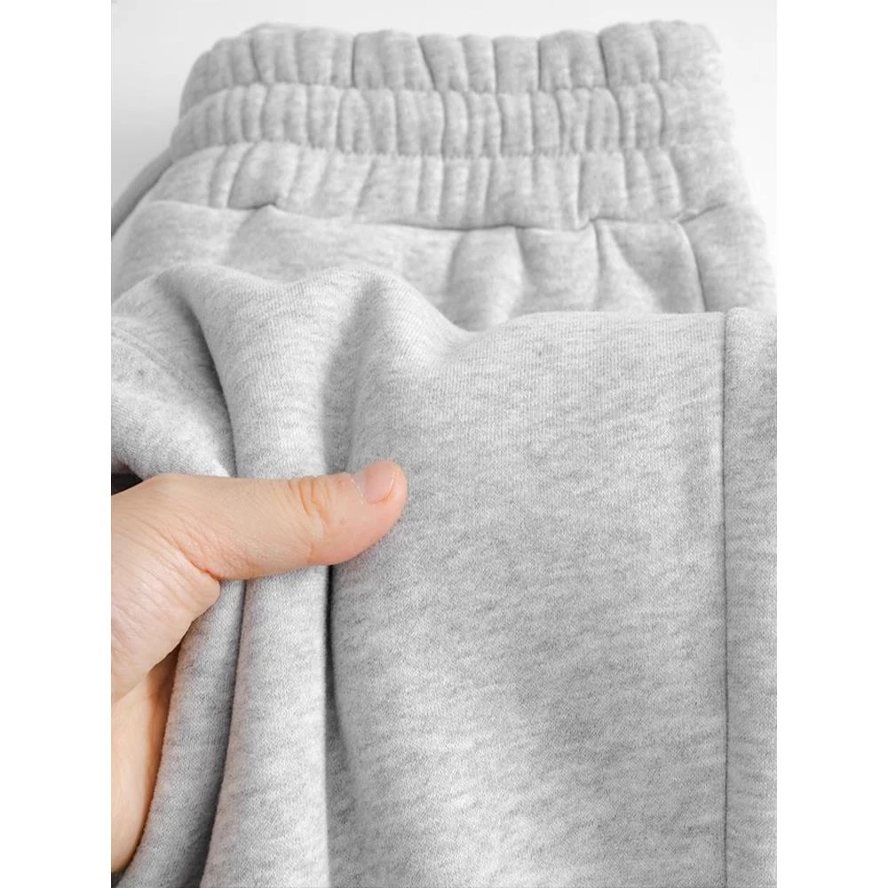 2025新款洋气百搭浅灰色加绒束脚直筒卫裤男宽松保暖休闲裤女冬