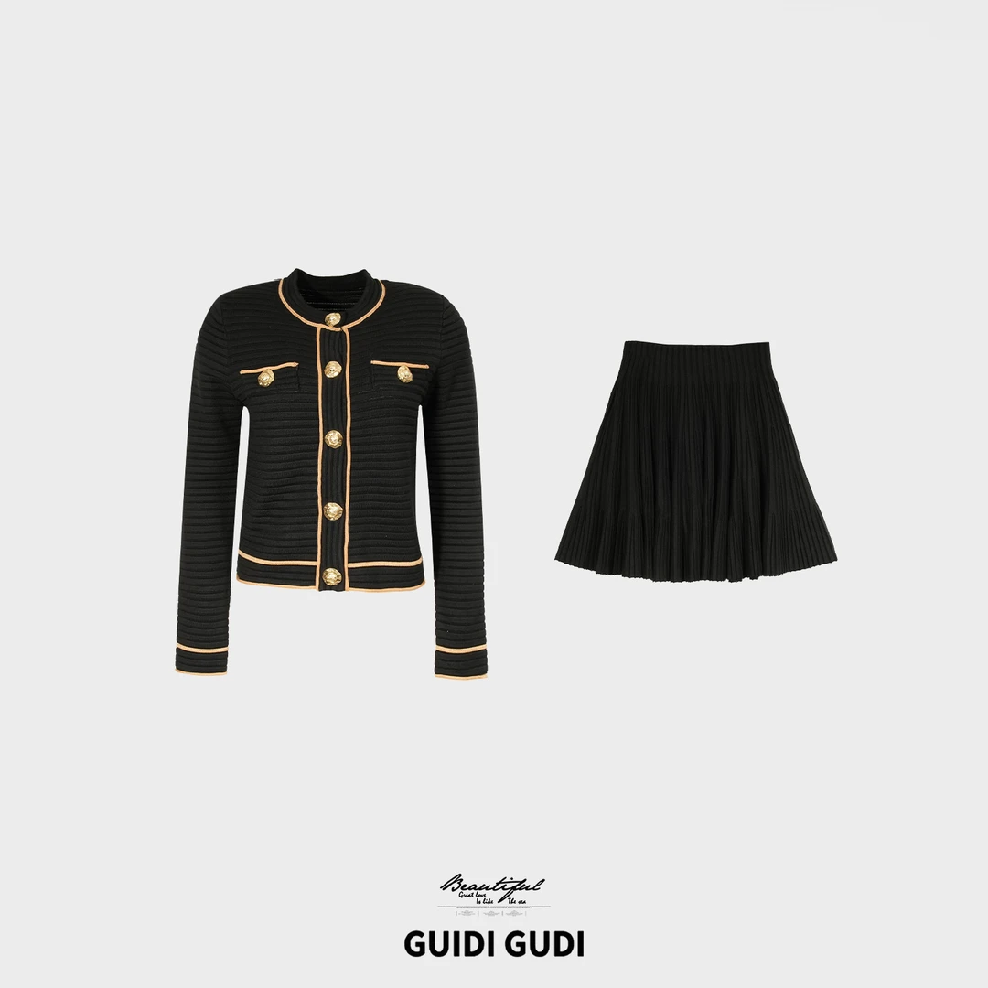 GUIDI GUDI【黑珍珠】轻奢名媛气质高级两件套套装/黄加蓝
