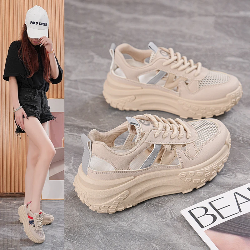 网鞋女透气网面运动鞋夏季2025年新款厚底老爹鞋镂空不累脚休闲鞋